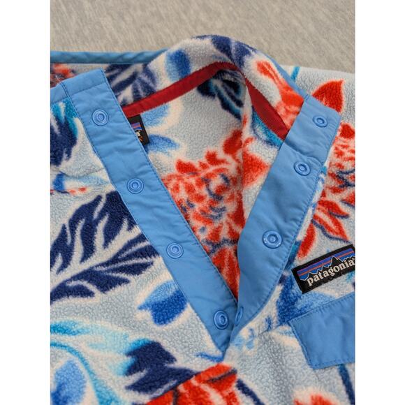 Patagonia Synchilla Snap T Womens Small Fleece Pullover Blue Floral Tropical - Picture 9 of 14